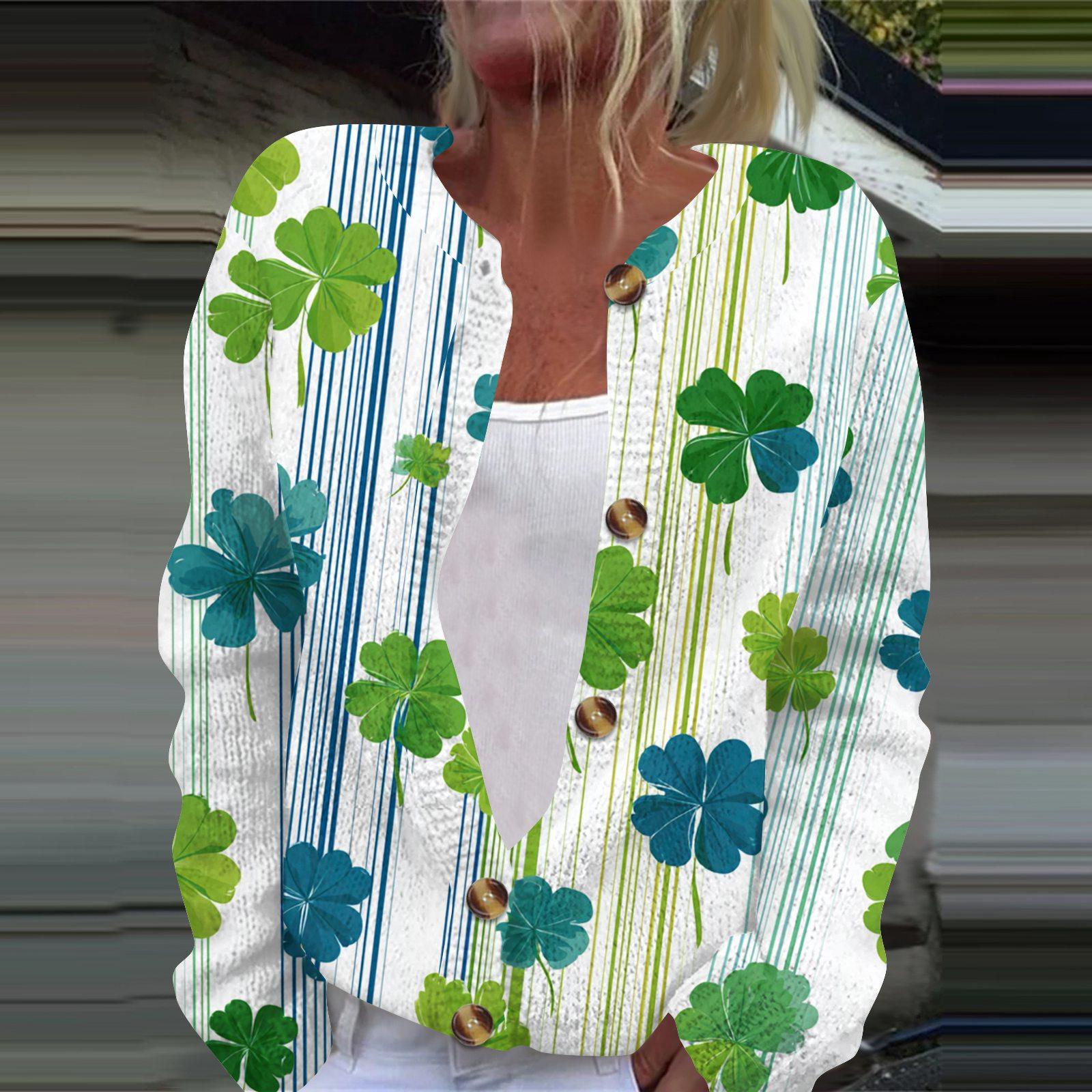 

Женская повседневная мода St. Патрик Принт Вязаный Кардиган с Длинным Рукавом Куртка на Пуговицах M