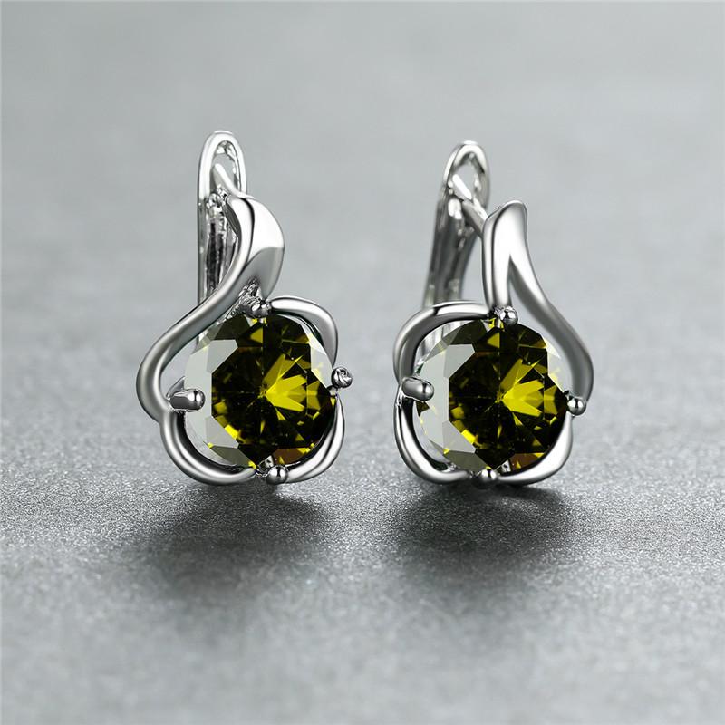 Red Green Zircon Round Stone Female Crystal Hoop Earrings Boho Silver Color Wedding Jewelry For Women