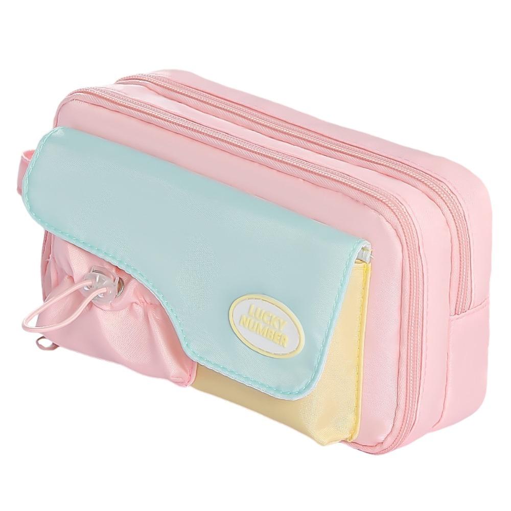 

Simple Color-Block Pen Bags Zipper Multi-layer Pencil Case Large Capacity Student Stationery Organizer Gifts рожевий