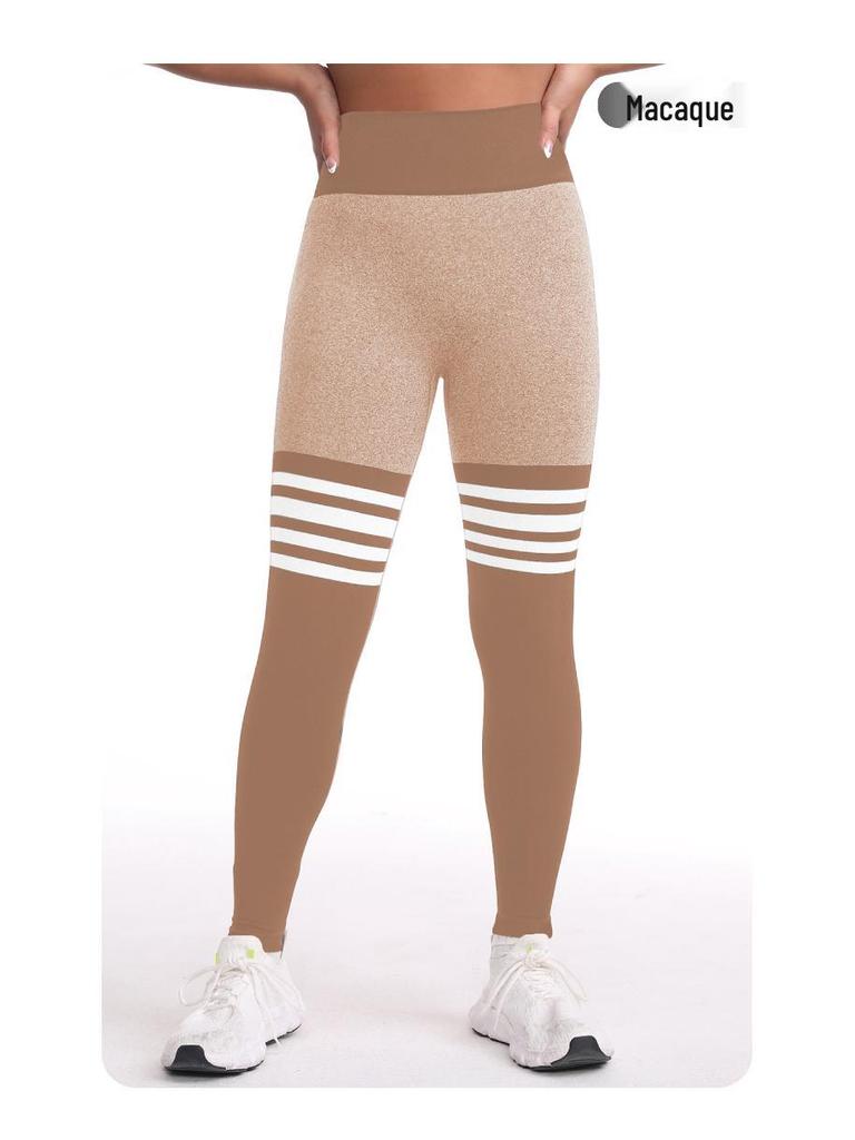 Women's Seamless High-Waisted Striped Peach Lift Yoga Leggings