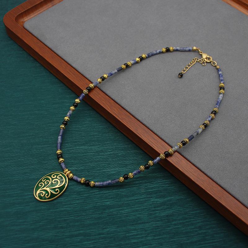 Retro Enamel Glaze Clavicle Necklace with Agate Beads