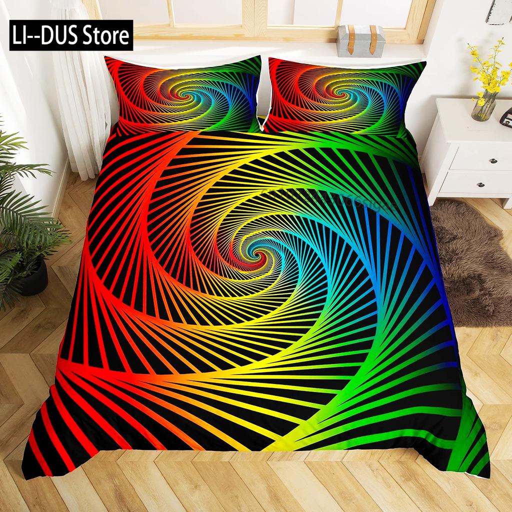 Black White Art Bedding Set,Abstract Geometry Duvet Cover For Kids Teen Boys Girls,Optical Illusion Comforter Cover, Full Size