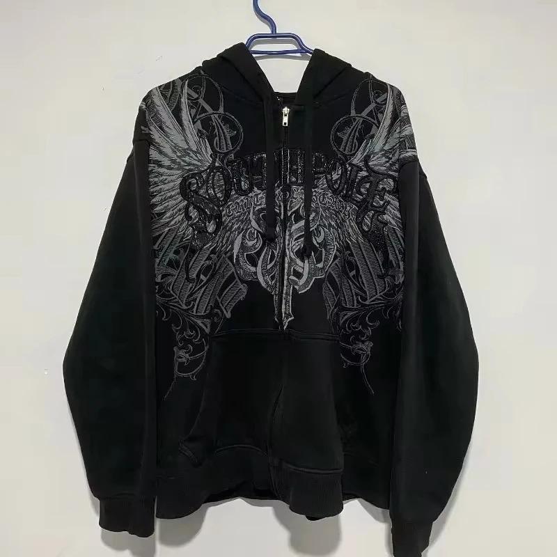 Harajuku Plum Tree Embroidered Oversized Pink Zipper Hoodies For Men and Women Y2K New Gothic Fashion Retro Street Sweatshirts