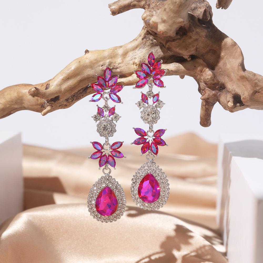 Wedding Bridal Earrings Women's Fashion Long Flower-style Teardrop Dangle Earrings