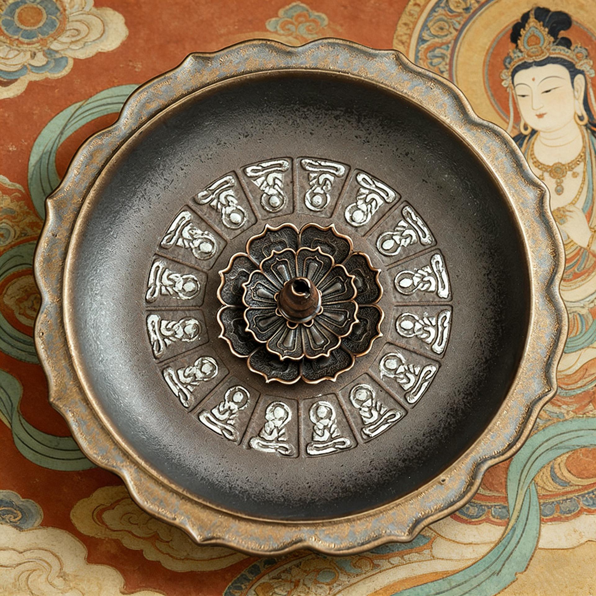 

Dunhuang Retro Ceramic Lotus Incense Holder & Large Ash Catcher Tray