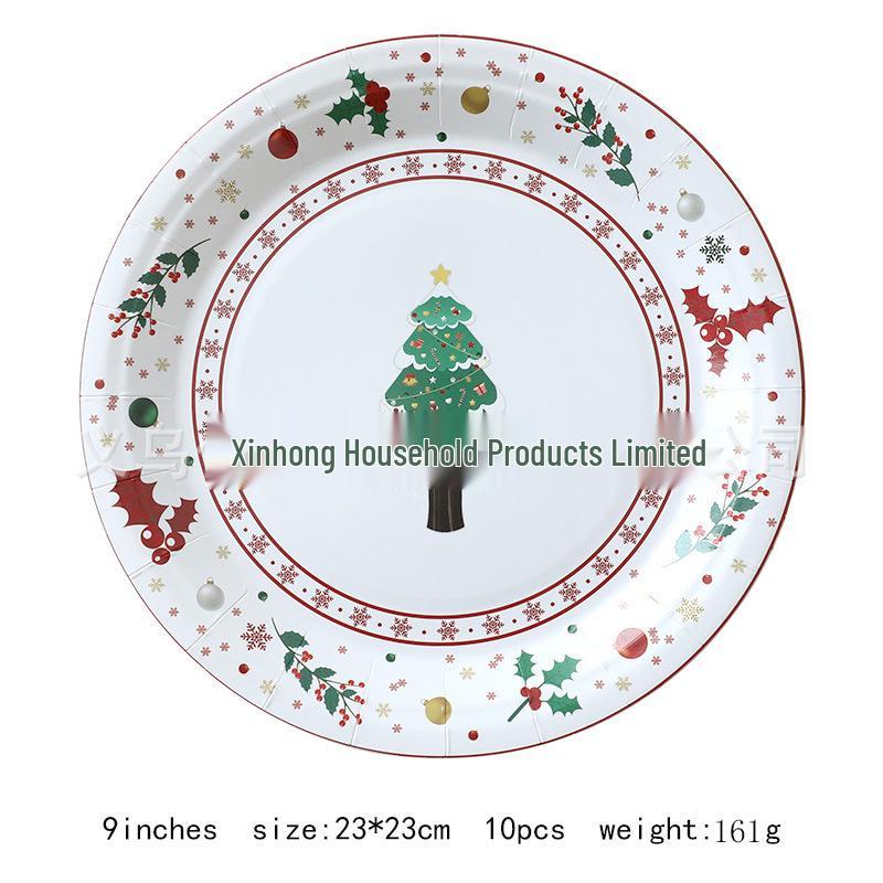 Festliches Weihnachtsgeschirr-Set: Pappteller, Servietten, Becher, Unregelmäßige Teller, Tischdecke, Besteck für Neujahrspartys