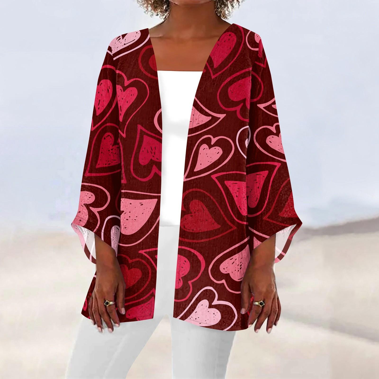 

Женская повседневная модная легкая куртка средней длины с принтом, кардиган XL винный