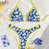 New Women's Small Daisy Print Contrasting Color Hemming Premium Suit Split Swimsuit