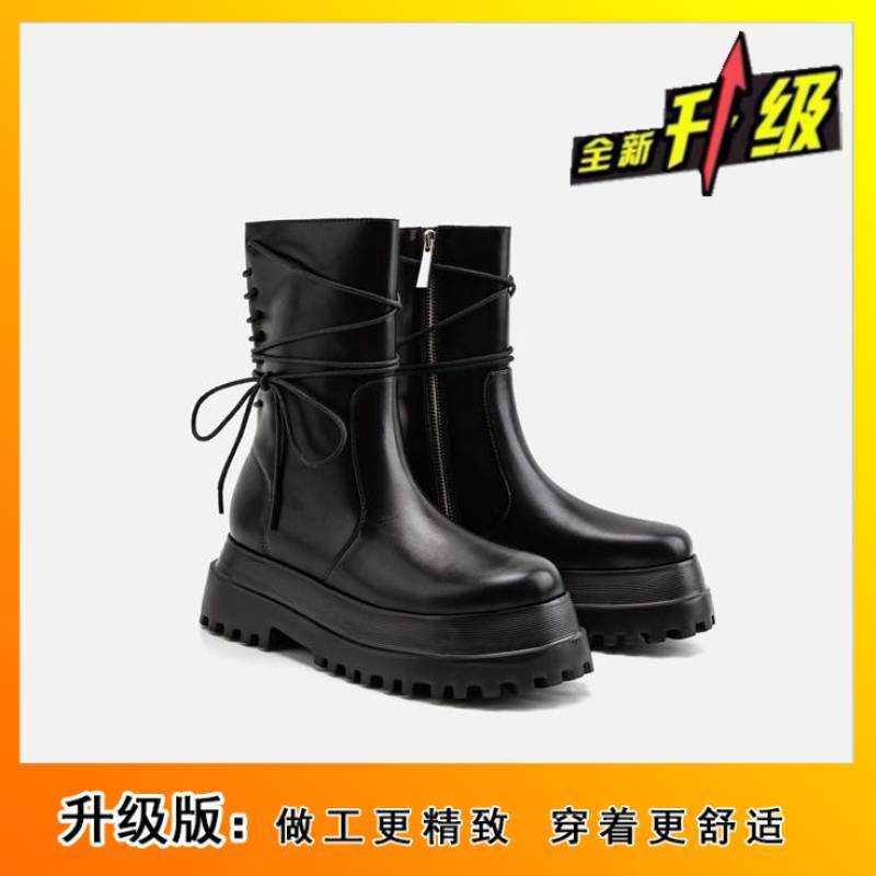 Versatile Martin boots 2025 autumn and winter new rear lace-up side zipper thick-soled heightening women's short boots British style knight boots