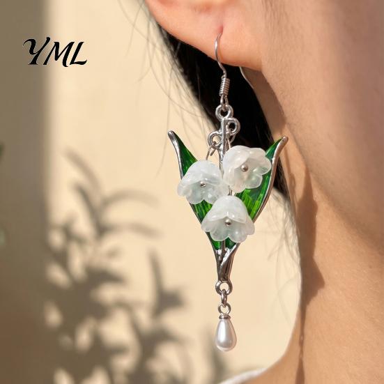 Flower Drop Earrings 1 Pair Valley Floral Earrings, Dangle with Bohemian Style Faux Pearl Charm, Jewelry Gifts for Bridal Wedding Spring Party