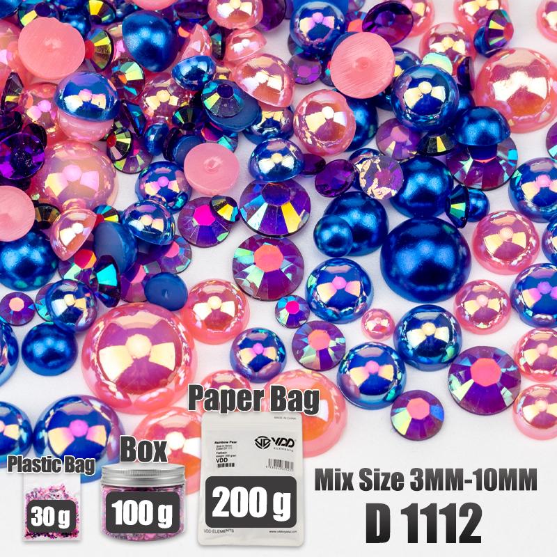 VDD 30/60/100/200g Mix Size ABS Half Round Pearls Flatback Beads Color Resin Rhinestone Crafts Nail Art DIY Decoration