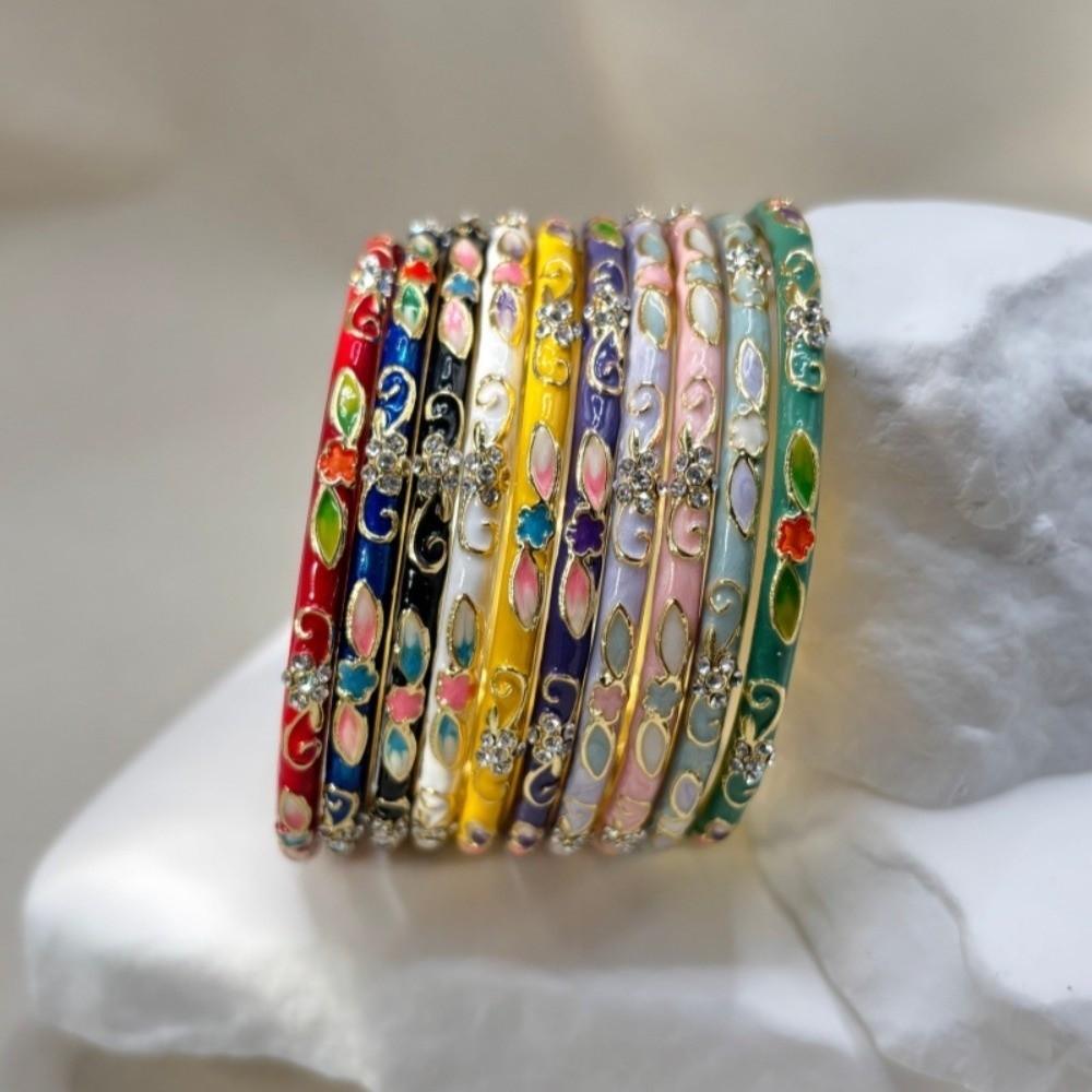 Colorful Vintage Cloisonne Bangle Thin Women's Hand Bracelet Chinese Flower Bangle Handicraft