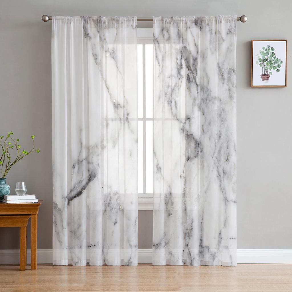 Textura mramoru Tylové závěsy do obývacího pokoje Ložnice Kuchyň Dekorace Průhledný šifon Průsvitný voál Okenní závěs