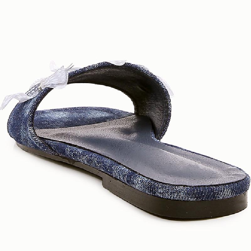 Fashion Denim Butterfly Decoration Flat Sandal Round Toe Open Toe Designer Slippers Summer Fashion Comfortable Big Size Beach Women Shoe