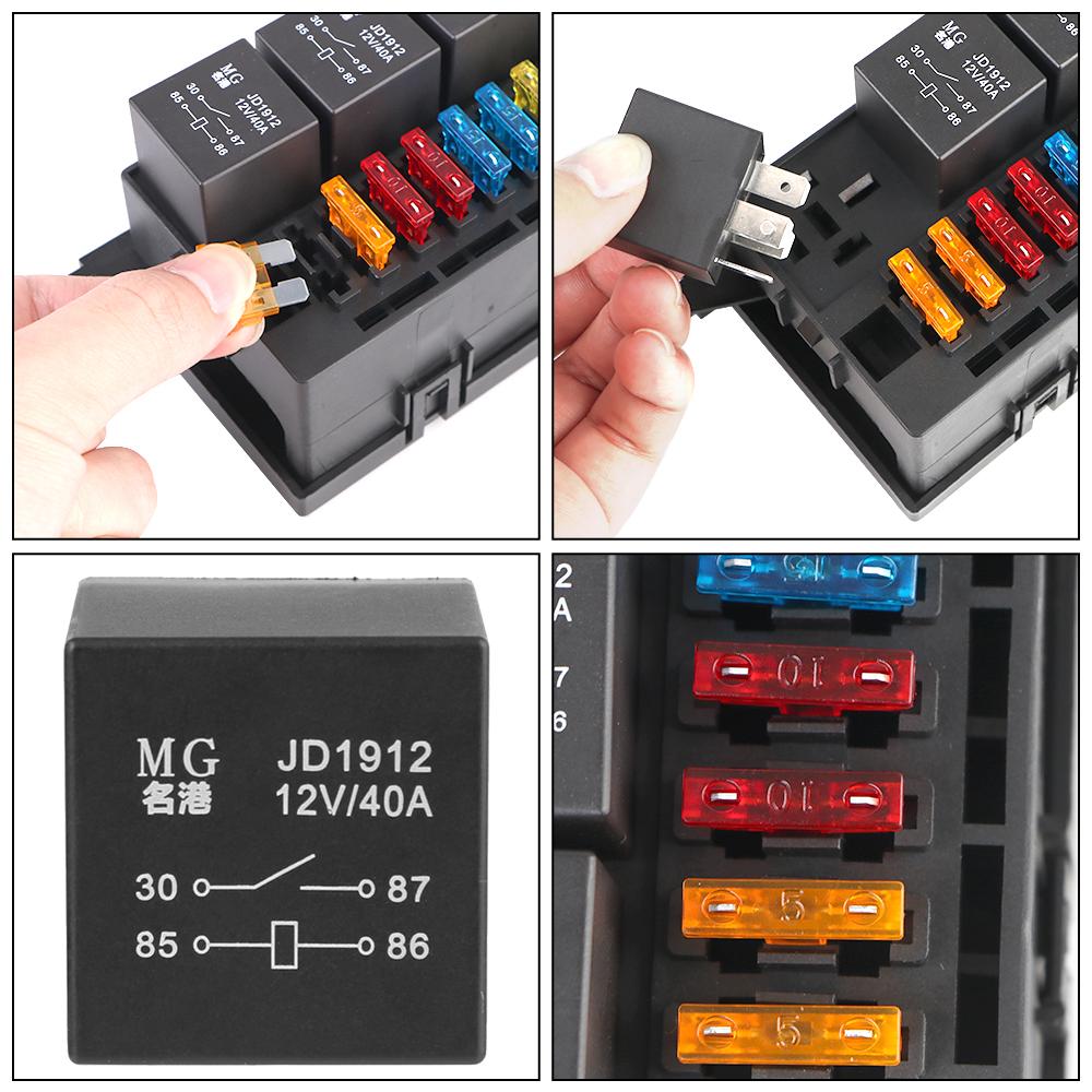 ATC/ATO For Automotive Car Marine Truck Trailer Boat 12V Fuse Relay Box Block With 6 Pin Relay and Fuses Auto 6 11 Way 6 Slot