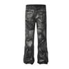 Jeans in Denim Lavato Vintage con Dettaglio Zip Vestibilità Dritta Gamba Svasata Unisex Streetwear