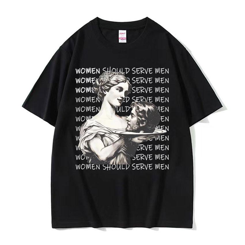 Frauen Sind Geboren Um Zu Dienen Interessantes Meme T-Shirt 2026 Sommer Luxus Feministische Renaissance-Malerei Baumwolle Übergroßes T-Shirt Y2K