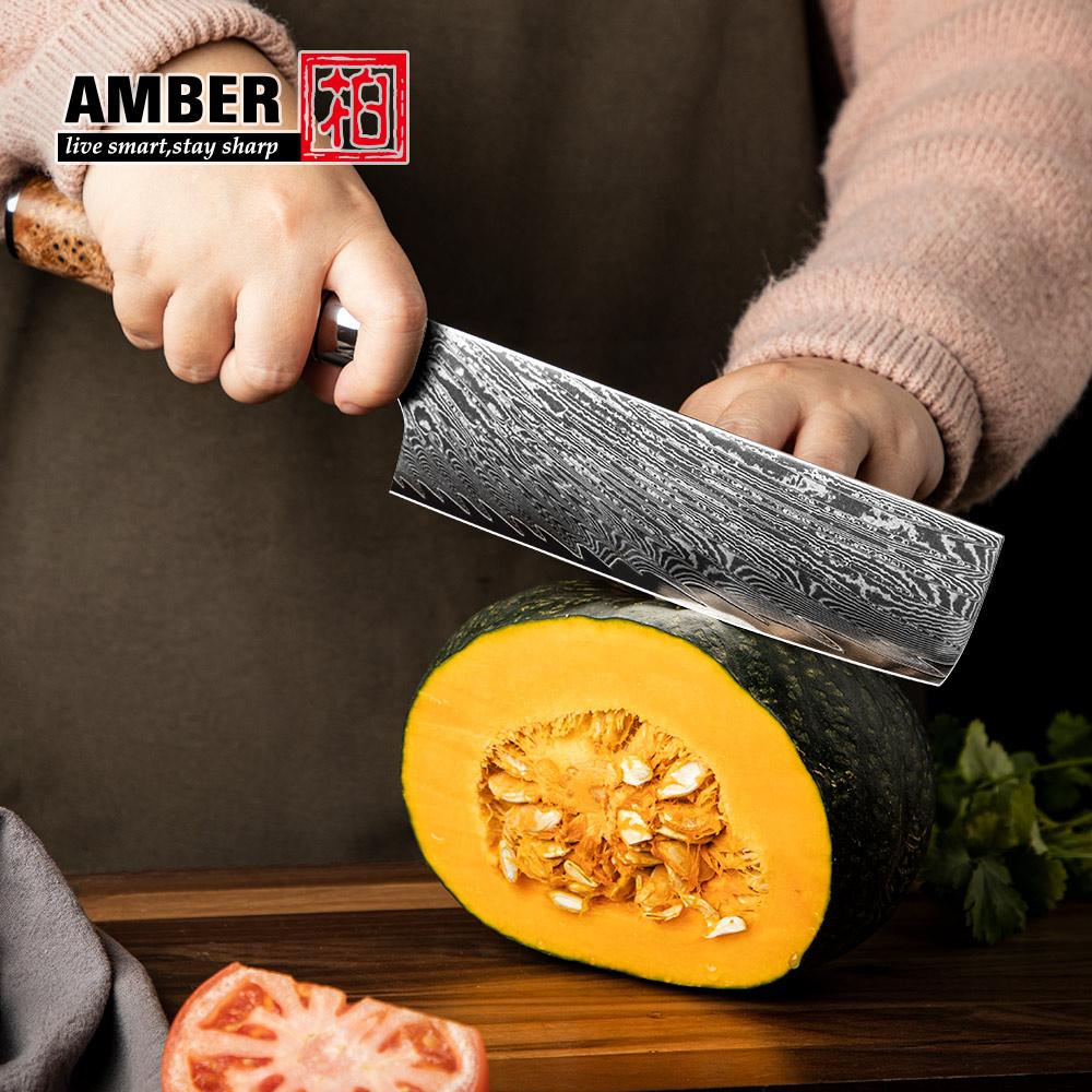 Amber Hot Selling 67-Layer Damascus Steel Kitchen Chef Knife Set Super Sharp Blade 10Cr15CoMoV Core with Resin & Wood Handle
