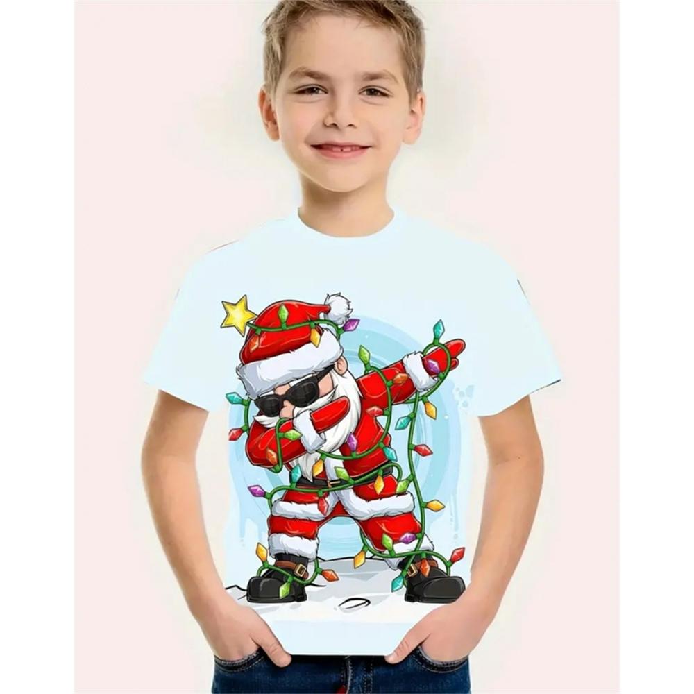 

Веселого Рождества детская футболка для мальчиков и девочек новогодние топы 3D принт Санта-Клаус детская футболка с коротким рукавом детская одежда 110
