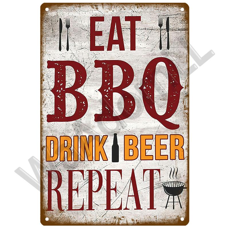 BBQ Zone Metal Sign Vintage Tin Sign Dad`s BBQ Yard Outdoor Party Decoration Plate Retro Barbecue Rules Slogan Decor Accessories