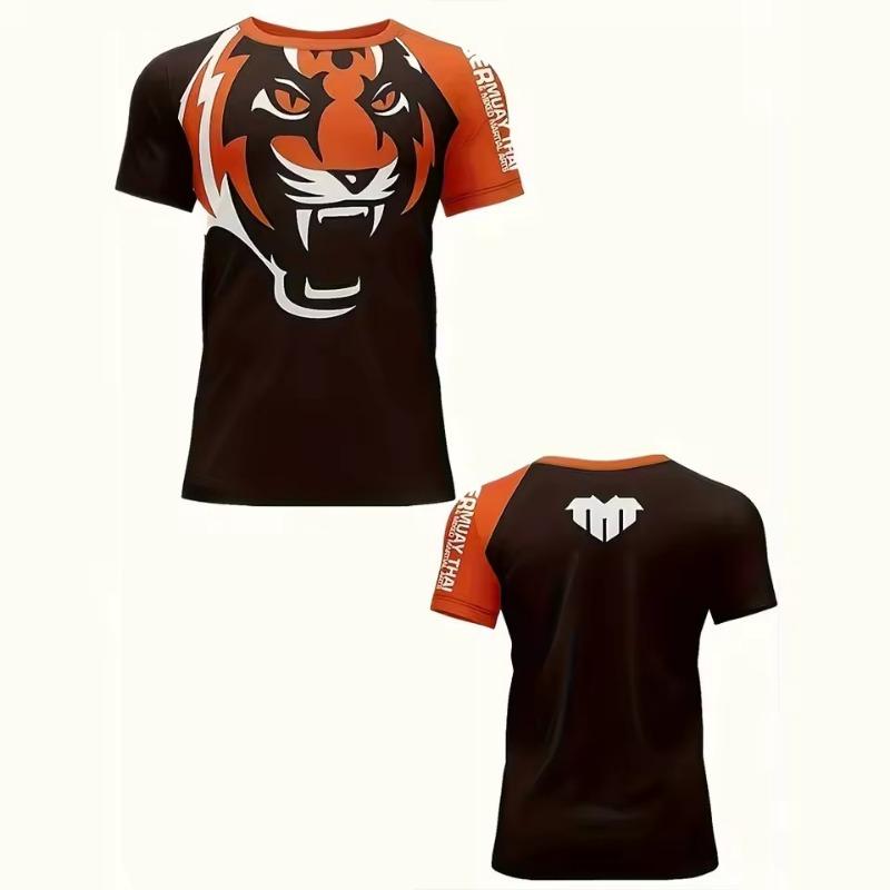 T-Shirt Men's Tiger Graphic Short Sleeve Tee Sports Training TShirts Oversized Clothing Tops