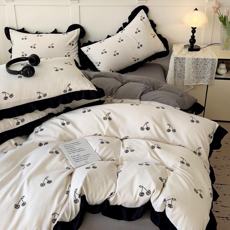 Washed Cotton Ruffle Bedding Set French Hepburn Style Floral Sets