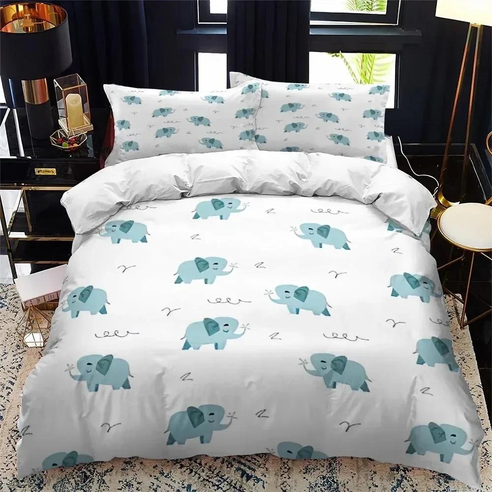 

Animal Elephant Cartoon Bedding Set Duvet Cover Bed Set Quilt Cover Pillowcase Comforter King Queen Size Boys Adult Bedding Set 70x133cm 2pcs