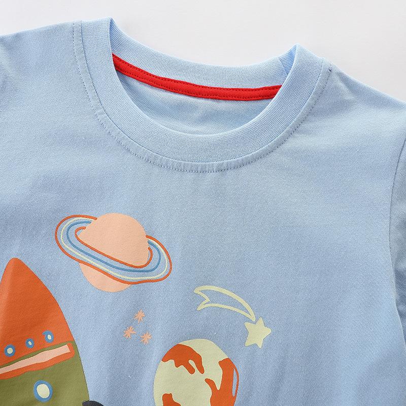 Kinderkleidung T-Shirts Kinder Cartoon Aufdruck T-Shirts Sommer Gestrickte Baumwolle Rundhals Jungen Oberteile