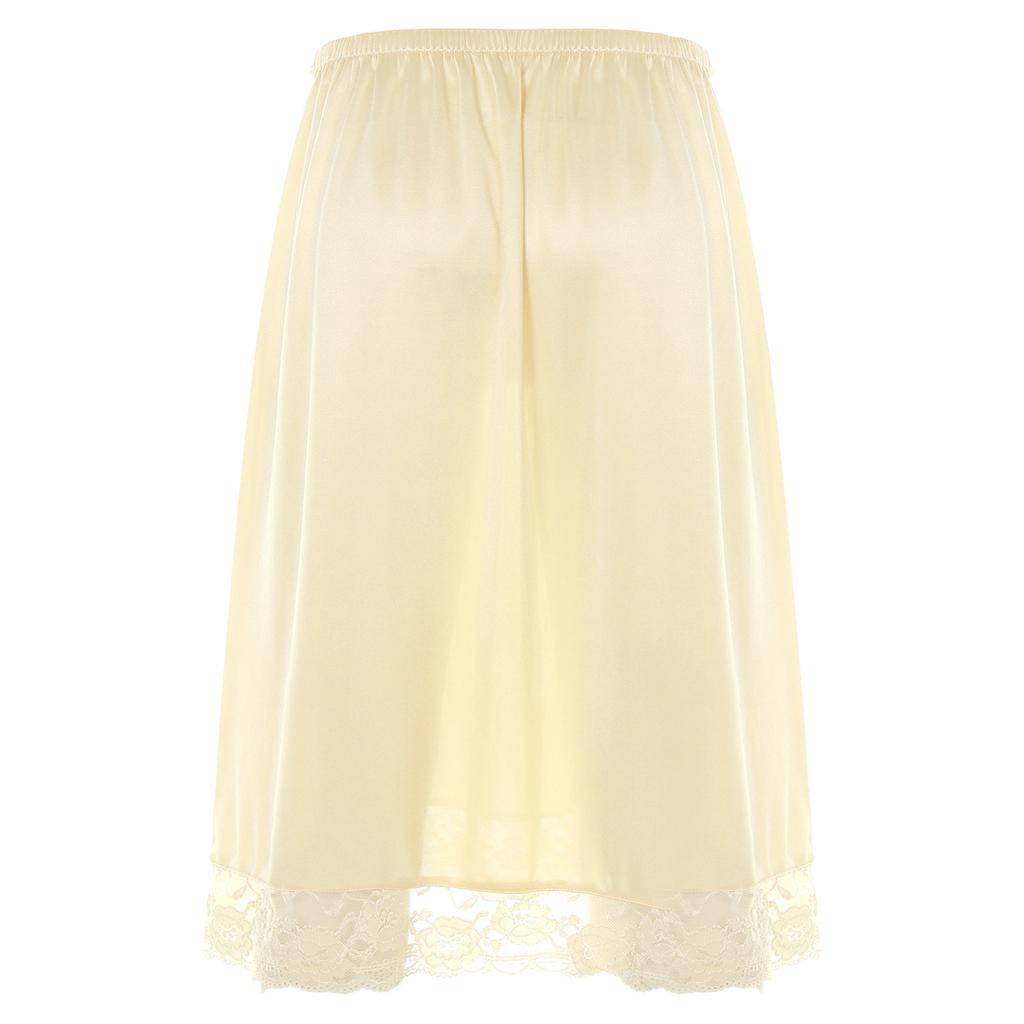 Women Stylish Clothing Elastic Waistband Lace Hem Skirt Thin Silk Satin Solid Color Inner Skirt
