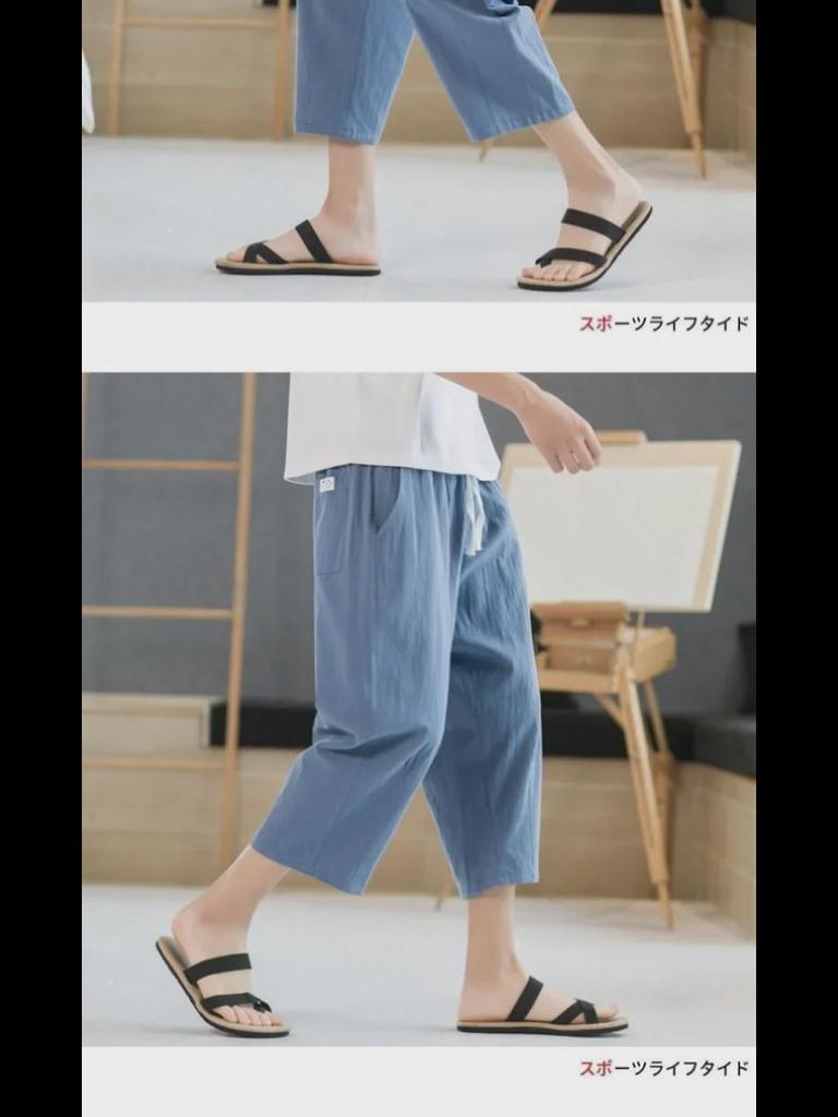 Men's Cotton and Linen Cropped Trousers - Lightweight Summer Casual Shorts for Middle-Aged and Elderly.