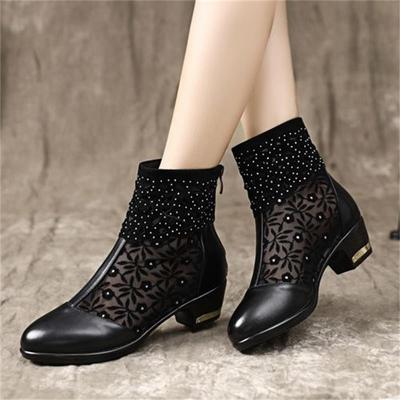 Fashion Big Size Women's Summer New Lace Mesh Boots Hollow Mesh Yarn Low Heel Cool Boots Thick Heel Shoes Botas De Mujer P770