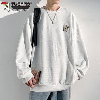Men's Waffle Knit Long Sleeve Round Neck Sweatshirt