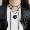 Y2k Fashion Leather Rope Black Red Heart Pendant Necklace For Women Men Antique Silver Color Jewelry Accessories Daily Wear