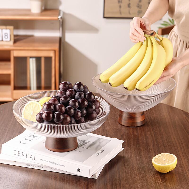 Naijiang Retro Wooden Pedestal Glass Fruit Bowl