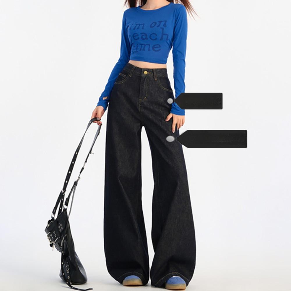 Lazy style high-waisted jeans women's drooping feeling spring and autumn new versatile Korean version wide-leg mopping jeans tide