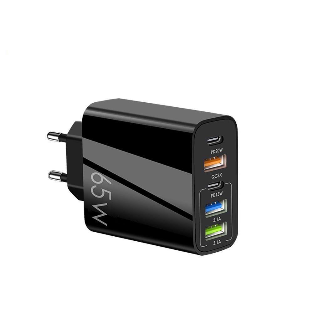 PD65W Fast Charger: 5V/3.1A Multi-Port Adapter with USB & PD for EU/US/UK