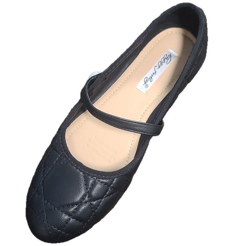 Gentle fairy pearl rhombus flat-bottomed shallow mouth ballet single shoes female retro Mary Jane shoes small leather shoes