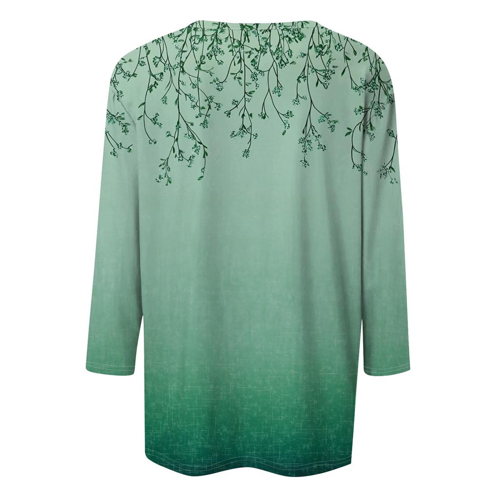 Women's T Shirt Tee Print 3/4 Sleeve Daily Weekend Fashion Basic Square Neck  Regular Top