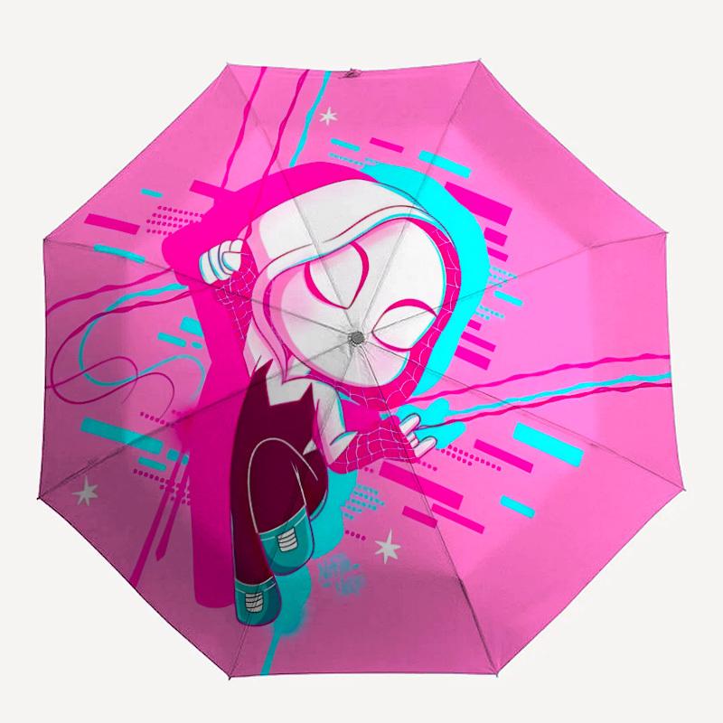 

1pc Spider-Gwen Automatic Folding Umbrella - Compact 8-Rib Design, Durable Plastic & Iron, Daily Use F104007