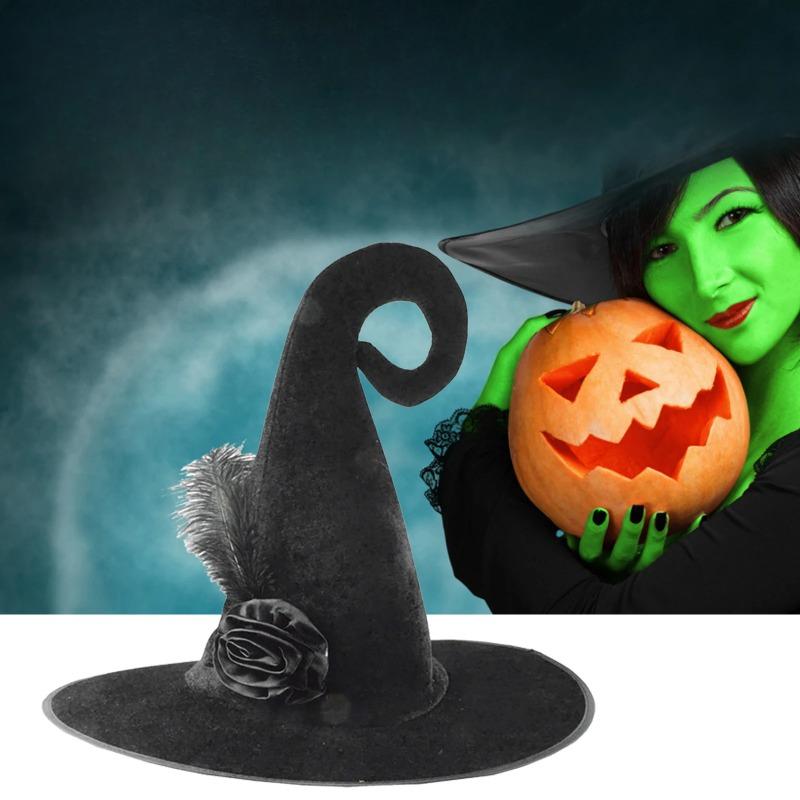 New Halloween Witch Hat Costume Velvet Black Wizard Hat Party Coseplay Hat Costume for Women Men Masquerade Party
