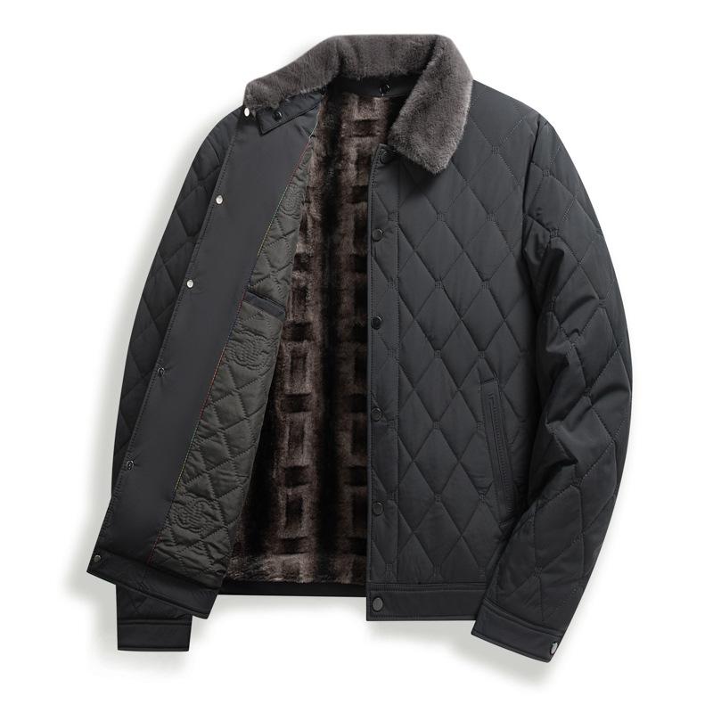 Cotton Clothes Autumn and Winter Middle-aged Business Velvet Liner Can Be Removed Fur Collar Light Casual Warm Cotton Coat