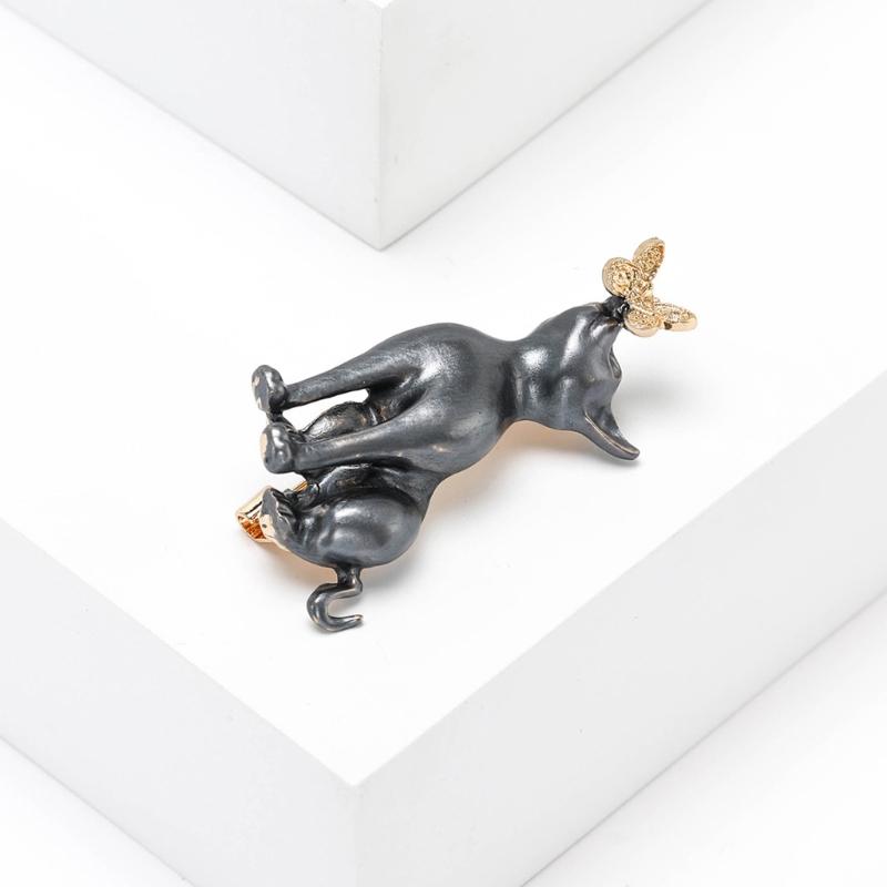 Playful Puppy Animal Pin Secure Clip Design Dog And Butterfly Brooch Fashion Accessory Everyday Wear