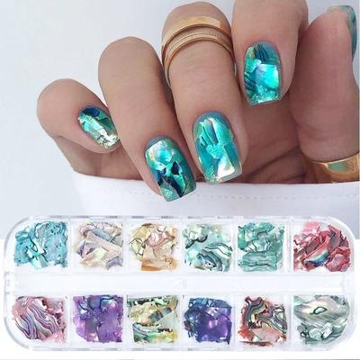 12Grids Nails Abalone Shell Fragments Texture Natural Sea 3d Charm Nail Art Decoration Slice DIY Beauty Salon Tools