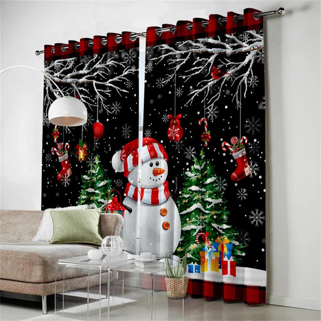 Happy New Year Christmas Santa Celebration Holiday Curtains Living Room Custom Window Drapes Fabric Home Decor 2 Panels