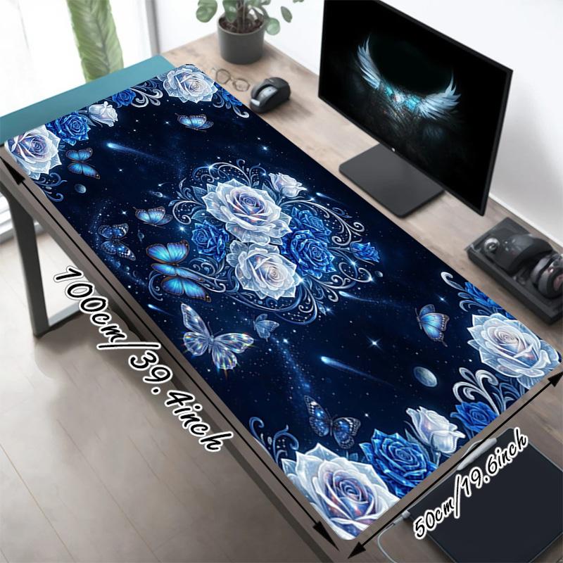 Blue Roses Xl Gaming Mouse Pad Nonslip Rubber Base Stitched Edge Waterproof Desk Mat For Pc Laptop Gamer Office Computer Accessories C927119