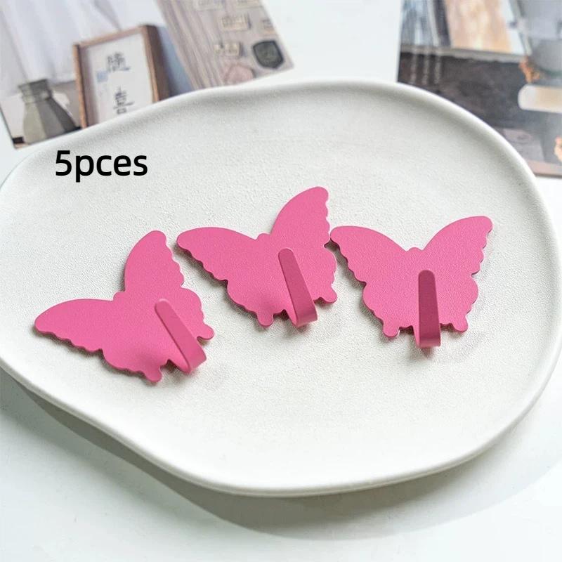 5Pcs Self Adhesive Wall Clothes Towels Hanger Pink Heart Shape Hook Stainless Steel Sticky Key Hooks Child Cute Room Decor Hook