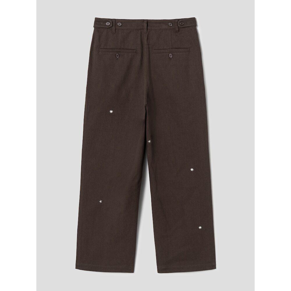 Saendeusaundeu (Unisex) Embroidered Detail Cotton Pants Brown