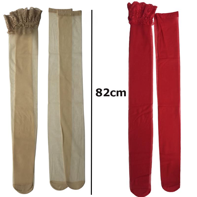 Women'S Sexy Lace Top Flat Top Thigh-High Long Stockings Colorful Lace Trim Sheer Silk Stocking Total 17 Colors S-M 150-170Cm