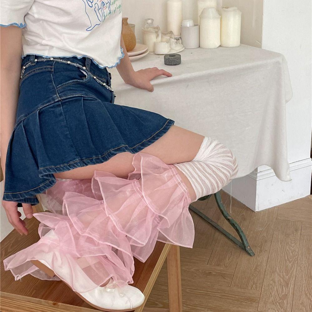Mesh Design Lace Leg Warmers Soft Stretchy Over The Knee Socks Stacked Socks  Women Girl