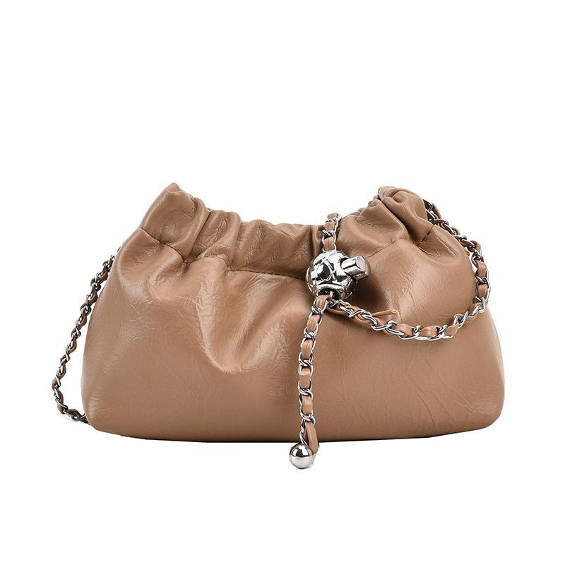Pleated Cloud Design Crossbody Bag with Chain Strap Casual Versatile Commuting Shoulder Bag